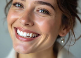 Close-up portrait of smiling woman with beautiful teeth and gums